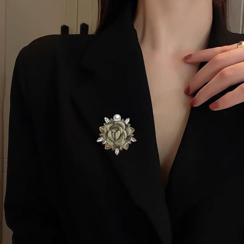 OIDIMS دبوس بروش زهرة الورد الأنيق للنساء والرجال لحفلات الزفاف والاحتفالات الأساسية للرجال مصنوع يدويًا من كريستال مزيف ولؤلؤ وزهرة قماش دبوس لابيل إكسسوارات بدلة أفكار باقة هدايا - Image 3